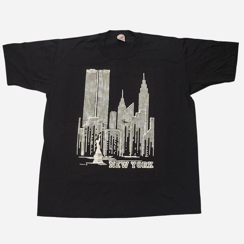 Vintage 90s New York Statue of Liberty Twin Tower World Trade Center tee